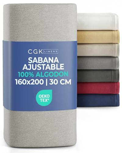 Lenzuolo con angoli 160x200 cm Grigio Chiaro - 100% Jersey Cotone morbido & traspirante - Tasca 30 cm / 12 - Anti-grinze, Resistente, Ipoallergenico & Traspirante - Certificato OEKO-TEX Standard 100
