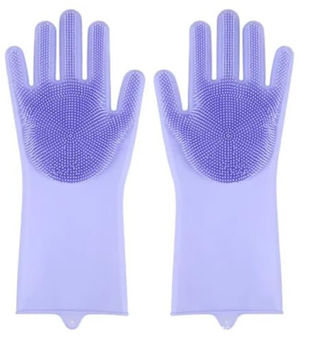 WENYOG Guante de Goma 2 Pares de Guantes de Limpieza Reutilizables, Guantes de Silicona for Lavar Platos, Guantes for Fregar Platos Resistentes al Calor, Guantes de Limpieza for Lavar Platos(Purple)