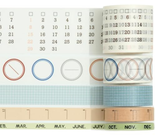 Songdao Schema Washi Tape Set 12 rullar skotskrutigt tyg dekorativa scheman tejp färgglada för scrapbooking, bullet dagbok, planerare, presentförpackning (Traces of Time)