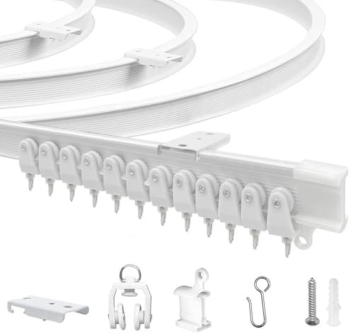 JIHXYER Flexible Vorhangschiene 3 M (9,8 ft), Gebogen, PVC, Metall, Kunststoff und Edelstahl, Weiß, für Deckenmontage