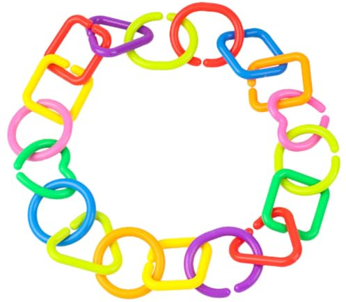 Geometric Linking Chains Toy 35 Piece PE Early Learning for Boy Girl | Baby Links Rings, Stroller and Diaper Bag Use, Comfortable to Hold, Colour and Shape Recognition Random Style