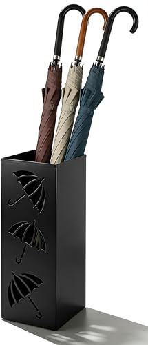 Seuqhck Metal Umbrella Holder, Square Freestanding Umbrella Stand Bucket Storage Indoor for Entryway, 6.3 x 6.3 x 16.3 Inch - Black