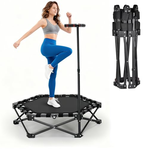 Trampoline de fitness pliable pour adultes, mini-trampoline d'intérieur de 106cm avec poignée réglable en hauteur sur 3 positions, structure en X pour une meilleure stabilité, charge maximale de 150kg