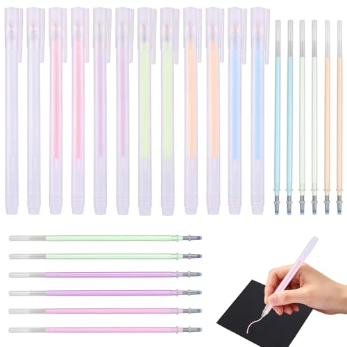 CSVZKIAY Bolígrafos de Pegamento de precisión de Secado rápido, Set de 12 Colores con 12 recambios, Punta Fina para Manualidades, Scrapbooking, Tarjetas, Foil Decorativo y proyectos Escolares