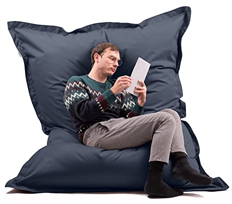 Avalon - Puff Poltrona Sacco Cuscino Gigante Thin 600L Deluxe Sfoderabile, Pouf Sacco Sartoriale, Bean Bag Tessuto Antistrappo/Impermeabile con Sacca Interna, Made in Italy (200x140cm-Blu Scuro)