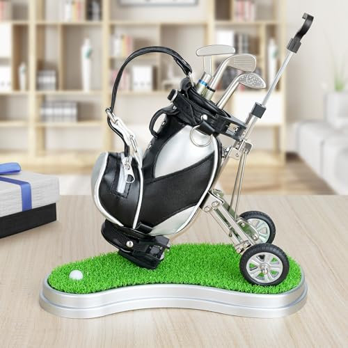 10L0L Golf-Stifthalter mit 3 Stück Golfschläger-Stiften Geschenkset Golf-Renn-Souvenirs einzigartige Geschenke für Golfer-Fans, Kollegen – Silber + Schwarz