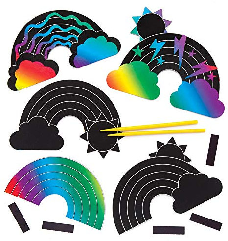 Baker Ross Kratzbild-Bastelsets „Regenbogen“ mit Magneten (10 Stück) – buntes Regenbogen-Kratzpapier – Bastelidee für Kinder