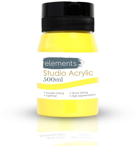 Elements 500ml Acrylic Paint 500 ml Tub - Quick Drying Acrylic Paints with High Pigment and Vibrant Colour Pigment Lemon Yellow