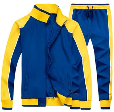 FTCayanz Trainingsanzug Herren Sportanzug Jogginganzug Männer Langarm Anzug Fitness Sporthose Freizeitanzug Blau XL