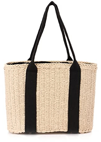 Ynport Crefreak Femmes Grand Sac Fourre-Tout en Paille été Plage Poignées Sac à Main Tissé à la Main Hobo Sacs à Bandoulière Dac à Main pour Les Schats de Voyage， Beige