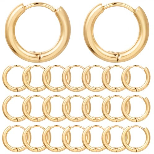SUNNYCLUE 1boîte 24Pièces Créoles Plaquées Or 18K Huggieboucles d'oreilles Crochets en Acier Inoxydable Boucle d'oreille Créoles Minuscule Cartilage Boucle Earring Résultats pour la Fabrication de B