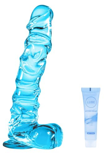 Blue Soft Realistic Dildo, Jelly Dong Stimulator with Strong Suction Cup for Hands-Free Play, Silicone Lifelike Penis Adult Sex Toy for Women G Spot and Anal Play (Blue, 8.5in*1.6in)