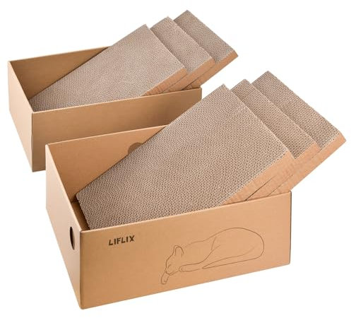 LIFLIX 6 STK. Kratzbrett mit 2 Boxen, Kratzpappe für Katzen mit hochwertiger Karton, 43.5×33.5×15.5cm