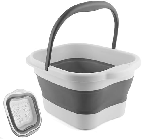 Leemeimei Collapsible Foot Soak Tub 15L(4 GL) with Handle, Bath Massager for Dry Cracked Feet, Plastic Grey Foot Bucket