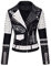 Geschallino Damen Jacke Kunstleder Große Größen Graffiti Nietennieten Punk Blumen Moto Biker Mantel 0376Plus Schwarz 3XL