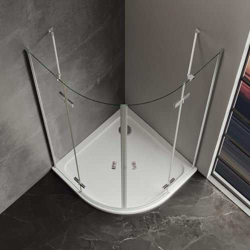 IMPTS Duschkabine Viertelkreis 90x90x185 cm, Runddusche Duschabtrennung Rund Falttür Viertelkreisdusche mit Diagonalen Sicherheitsstange, Ohne Duschtasse & Ablauf