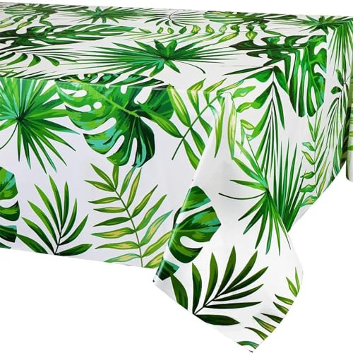 Hawaiian Luau Outdoor Table Cloth - 137 x 274cm Waterproof Tablecloths | Rectangular Tropical Palm Leaves Plastic Table Cover Disposable Wipeable Tablecloths for Outdoor Picnic Party Decorations