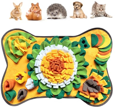 Rabbit Foraging Mat Snuffle Mat, Interactive Bunny Toys Feed Game for Boredom, Small Pet Puzzle Toy, Yuoaes 17.3 x 25.5 Polar Fleece Nosework Feeding Mat for Rabbits, Guinea Pigs, Ferrets
