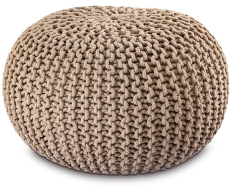 Amago home Strickhocker Pouf Ø45 oder 55cm Bodenkissen Sitzpouf XXL Baumwolle nachhaltig Größe ø 45 cm, Farbe beige