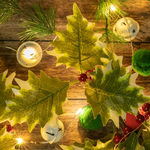 The Christmas Workshop 73999 20 Micro LED Pom Pom String Lights/Battery Operated Christmas Lights/Red, Green & White Colours/Warm White LEDs