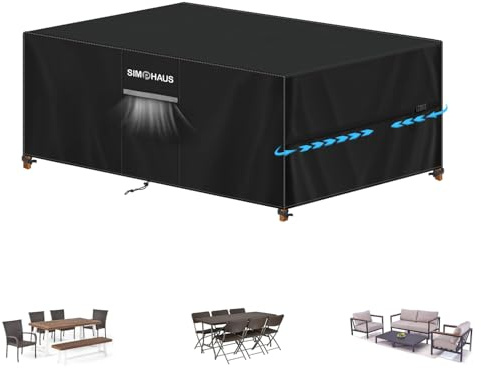 SIMPHAUS Copertura per Mobili da Giardino Panno Oxford,420D Copri Tavolo da Esterno Impermeabile,Anti-UV Copertura Tavolo Giardino con Prese d'Aria,Copridivano Copertura Mobili Esterno 180x90x75cm