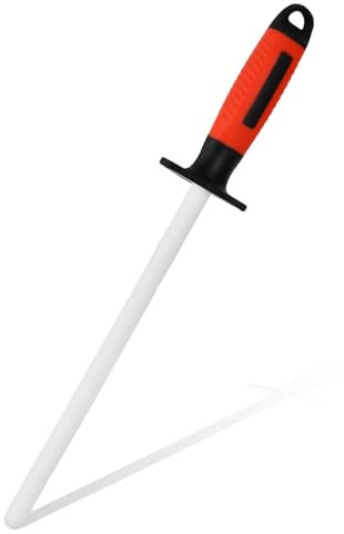 Wisebom Acciaio per Affilatura Professionale 39 cm Asta per Affilatura in Ceramica Affilacoltelli Acciaio per Affilatura Diamantato (Granulometria 400/1000), con Comoda Impugnatura in Silicone