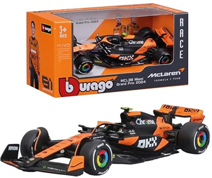 Bburago - McLaren MCL38 Lando Norris #4 2024 - Maquette réaliste de Voiture à l'échelle 1:43, pilotée par Lando Norris, Licence Officielle McLaren, âge recommandé : 3 Ans et Plus
