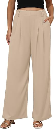 Timuspo Pantalon palazzo à jambes larges pour femme - Style décontracté - Taille élastique - Élégant - Ample - Avec poches, kaki, M