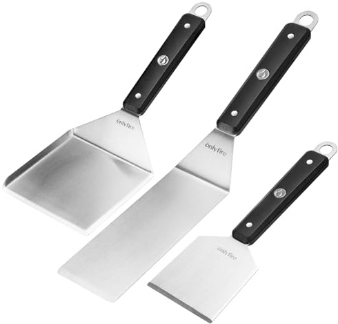 Onlyfire Heavy Duty Grill Spatula & Scraper Set, Includes Large Turner with Raised Edge, Long Spatula & Griddle Scraper, Professional Stainless Steel BBQ Utensils for Smash Burgers & Flat Top Grill