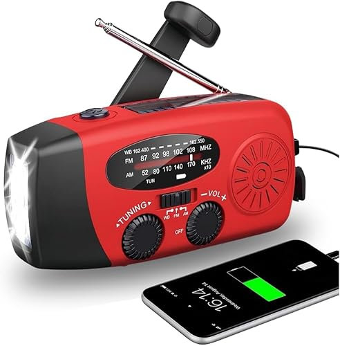 Radio a Pile Survie - Radio Solaire - Kit de Survie Complet - Dynamo Manivelle Portable Rechargeable 2000mAh, AM/FM, Lampe Torche, Fonction SOS, Powerbank – Idéale Camping, Randonnée