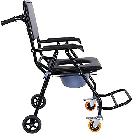 PLMNBQWE Commode Chair for Toilet, 4 in 1 Commode Chair/with Wheeled Toilet Chair/Wheelchair Shower Transport Chair/Bathroom Bath Stool Foldable Mobile Toilet Elderly Disabled Person