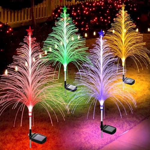 TopVelo 4 Packs Christmas Tree Solar Garden Light with Multi-Colored Change, Auto ON/Off Outdoor Yard Light, Solar Lighting for Garden, Porch, Christmas and Festival Decoration (L_Size)