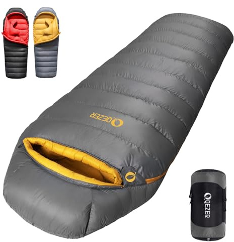 QEZER Down Sleeping Bag for Adults 620 Fill Power 0 Degree Sleeping Bag Cold Weather Ultralight with Pouch for Backpacking, Camping, Hiking