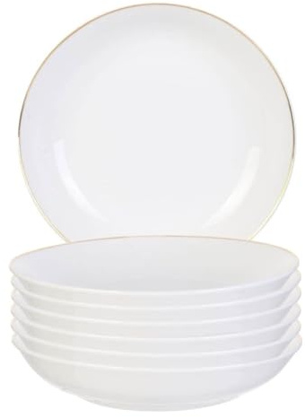AltoBuy Set de 6 Assiettes Creuses Blanches en Porcelaine avec liseré doré (Ø21,5cm) - Aura