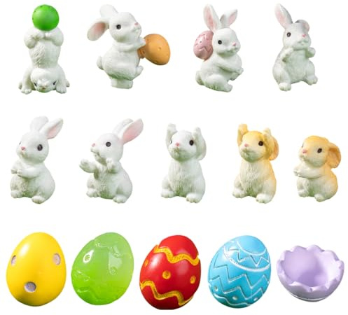 CATZUM Set de Decoración de Pascua de 14 Piezas de Resina – Conejo de Pascua y Huevo de Pascua, Decoración Elegante para Escritorio y Hogar, Regalo de Primavera y Pascua