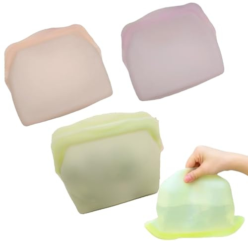 Everbag Silicone Storage, Reusable Silicone Food Storage Bags, Ziptop Reusable Silicone Containers, Leakproof Reusable Silicone Storage Bags, Silicone Bags for Food Storage (3colors, 1000ml)