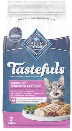 Blue Buffalo Tastefuls Adult Dry Cat Food Sensitive Stomach Formula, Made in the USA with Natural Ingredients, Chicken Recipe, 7-lb. Bag