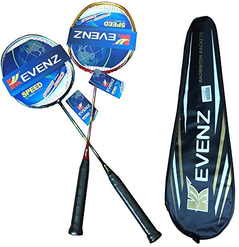 KEVENZ 2 Pack Graphite High-Grade Badminton Racquet, Professional Carbon Fiber Badminton Rackets, 1 Black and 1 Red Racket, 1 Carrying Bag