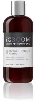 iGroom Charcoal Keratin Dog Shampoo, Luxury Pet Beauty Care, Protect Coat and Skin, Detoxifies with Charcoal, Made in USA, 16 oz