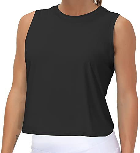 THE GYM PEOPLE Women's Workout Tops in Ice Silk Quick Dry Sleeveless Yoga Shirts Athletic Running Tank Tops Black