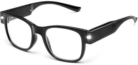 SKYWAY Occhiali da Lettura con Luce, Occhiali da Lettura Quadrati Oversize Donna Uomo Occhiali da Vista Grandi Ricaricabili a LED (Nero, 1.0)