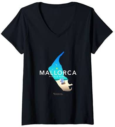 Damen Amrum Mallorca Filiale Nord Strandkorb Amrum T-Shirt mit V-Ausschnitt