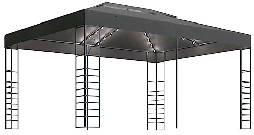 vidaXL Tonnelle avec Guirlande Lumineuse à LED Belvédère de Jardin Pavillon d'Extérieur Tente de Réception Chapiteau Barbecue 3x4 m Anthracite