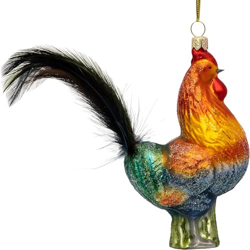 SIKORA Hahn mit Federschwanz besondere Weihnachtskugel Glas Christbaumschmuck Deko Figur Weihnachten Anhänger Ornament - Meisterstücke - BS739