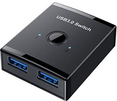 Cablecc KVM - Selector de conmutadores bidireccionales USB 3.0 de 2 a 1 PC compartiendo o 1 a 2 concentradores para teclado, ratón, escáner, impresora