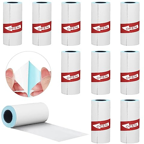 White Sticker Paper Printable Thermal Paper, 10 Rolls 57x25mm Printer Paper, Strong Self-Adhesive Sticker Paper Roll for Mini Pocket Printer, BPA-Free Adhesive Sticker Labels