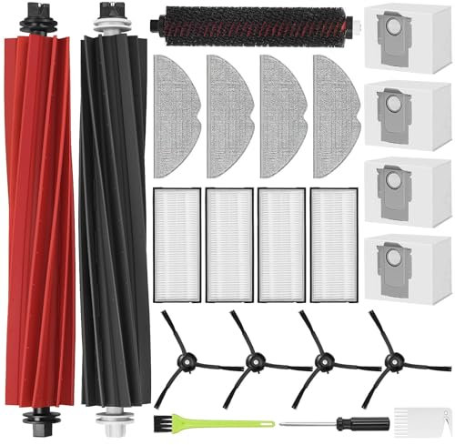 RUKHOOL Zubehör für Roborock S8 Pro UItra Ersatzteile Saugroboter Zubehörset mit 4 Staubbeutel, 2 Hauptbürste, 4 Seitenbürsten, 4 Filter, 1 Reinigungsbürste, 4 Wischtücher