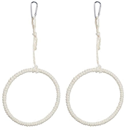 Relaxdays balançoire pour Oiseaux, Lot de 2, Anneau, 15 cm, Jouet Perruche, canari, mousquetons, herbiers Marins, Nature