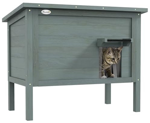 PawHut Outdoor Cat House, Feral Insulate Wooden Kitten House with Removable Floor, Water-Resistant Openable Roof, 85 x 50 x 68.5cm - Charcoal Grey