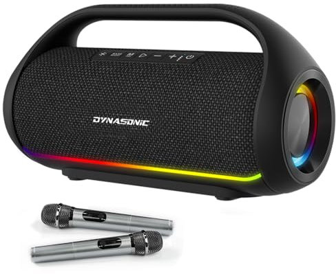 DYNASONIC S90 - Altoparlante Bluetooth portatile impermeabile IPX5. Altoparlante wireless per esterni. Stereo senza fili. Potente lettore audio con luci LED integrate. Micro-SD, USB.